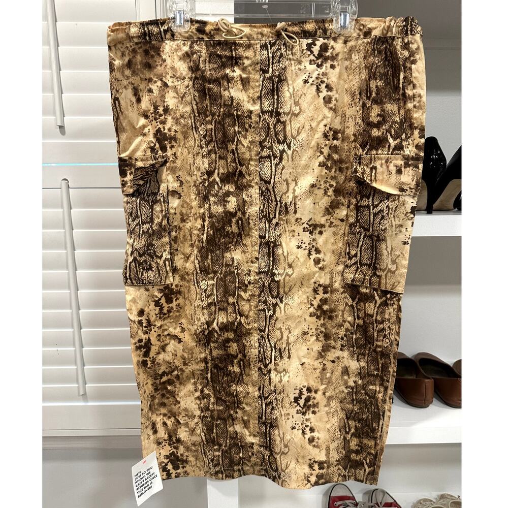 ASOS Women's Beige Brown Snake Print Cargo Midi Skirt 10 NWT